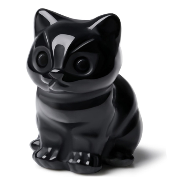 Black Kitty Carved Obsidian Stone Cat Lady Gift Gemstone Figurine Valentines Day